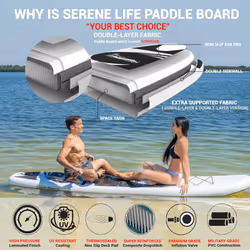 SereneLife Inflatable Stand Up Paddle Board, SUP Board- Paddleboards for Adults & Youth, Paddle Board Accessories,15.25 cm Thick Standup