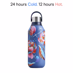 Chilly's Series 2 Water Bottle - Stainless Steel Thermal Bottles with Double Wall Vacuum, Soft Collar & Carry Loop - Galaxy Bloom, 500ml