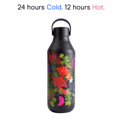 Chilly's Series 2 Water Bottle - Stainless Steel Thermal Bottles with Double Wall Vacuum, Soft Collar & Carry Loop - Electric Paradise, 500ml