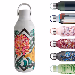 Chilly's Series 2 Water Bottle - Stainless Steel Thermal Bottles with Double Wall Vacuum, Soft Collar & Carry Loop - Woven Da ...