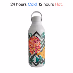 Chilly's Series 2 Water Bottle - Stainless Steel Thermal Bottles with Double Wall Vacuum, Soft Collar & Carry Loop - Woven Dahlia, 500ml