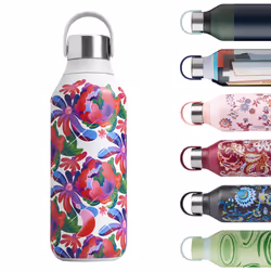 Chilly's Series 2 Water Bottle - Stainless Steel Thermal Bottles with Double Wall Vacuum, Soft Collar & Carry Loop - Peony Tu ...
