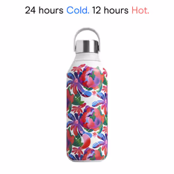 Chilly's Series 2 Water Bottle - Stainless Steel Thermal Bottles with Double Wall Vacuum, Soft Collar & Carry Loop - Peony Tumble, 500ml