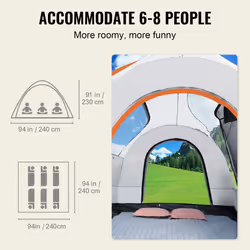 VEVOR SUV Camping Tent, 8'-8' SUV Tent Attachment for Camping with Rainfly and Carry Bag, Waterproof PU2000mm Double Layer Truck Tent, Accommodate 6-8