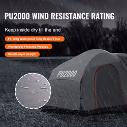 VEVOR SUV Camping Tent, 8'-8' SUV Tent Attachment for Camping with Rainfly and Carry Bag, Waterproof PU2000mm Double Layer Truck Tent, Accommodate 6-8
