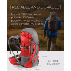 Highlander Lightweight Camping Rucksack - 45L | 65L | 85L - Large Hiking Backpack with Nylon Waterproof Cover ? Unisex - Fits Any Hight Due To