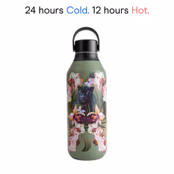 Chilly's Series 2 Water Bottle - Stainless Steel Thermal Bottles with Double Wall Vacuum, Soft Collar & Carry Loop - Orchid Panther, 500ml