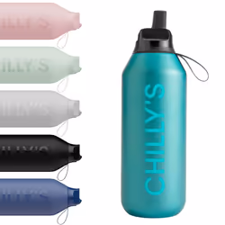 Chilly's Series 2 Flip Water Bottle with Sports Flip Lid, Telescopic Straw and Nylon Carry Loop - Easy Flip Lid, Straw Cleani ...