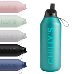 Chilly's Series 2 Flip Water Bottle with Sports Flip Lid, Telescopic Straw and Nylon Carry Loop - Easy Flip Lid, Straw Cleaning Brush Included - 500ml