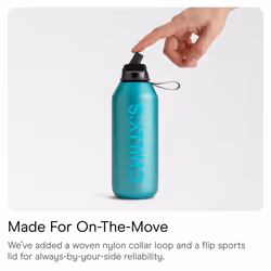 Chilly's Series 2 Flip Water Bottle with Sports Flip Lid, Telescopic Straw and Nylon Carry Loop - Easy Flip Lid, Straw Cleaning Brush Included - 500ml