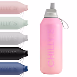 Chilly's Series 2 Flip Water Bottle with Sports Flip Lid, Telescopic Straw and Nylon Carry Loop - Easy Flip Lid, Straw Cleani ...
