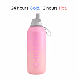 Chilly's Series 2 Flip Water Bottle with Sports Flip Lid, Telescopic Straw and Nylon Carry Loop - Easy Flip Lid, Straw Cleaning Brush Included - 500ml