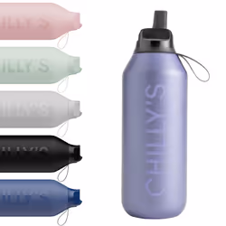 Chilly's Series 2 Flip Water Bottle with Sports Lid, Telescopic Straw and Nylon Carry Loop - Easy Flip, Straw Cleaning Brush  ...