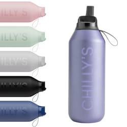Chilly's Series 2 Flip Water Bottle with Sports Lid, Telescopic Straw and Nylon Carry Loop - Easy Flip, Straw Cleaning Brush Included - 500ml Lavender