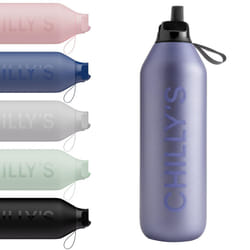 Chilly's Series 2 Flip Water Bottle with Sports Flip Lid, Telescopic Straw and Nylon Carry Loop - Easy Flip Lid, Straw Cleaning Brush Included -