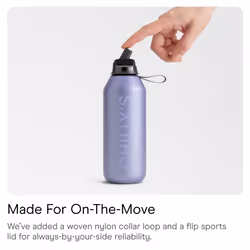 Chilly's Series 2 Flip Water Bottle with Sports Flip Lid, Telescopic Straw and Nylon Carry Loop - Easy Flip Lid, Straw Cleaning Brush Included -
