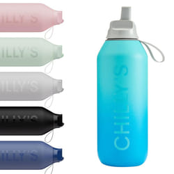 Chilly's Series 2 Flip Water Bottle with Sports Flip Lid, Telescopic Straw and Nylon Carry Loop - Easy Flip Lid, Straw Cleaning Brush Included - 500ml