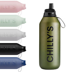 Chilly's Series 2 Flip Water Bottle with Sports Flip Lid, Telescopic Straw and Nylon Carry Loop - Easy Flip Lid, Straw Cleaning Brush Included - 500ml