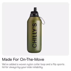 Chilly's Series 2 Flip Water Bottle with Sports Flip Lid, Telescopic Straw and Nylon Carry Loop - Easy Flip Lid, Straw Cleaning Brush Included - 500ml