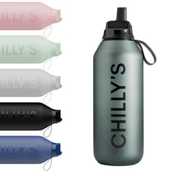 Chilly's Series 2 Flip Water Bottle with Sports Flip Lid, Telescopic Straw and Nylon Carry Loop - Easy Flip Lid, Straw Cleaning Brush Included - 500ml