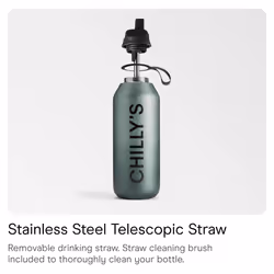 Chilly's Series 2 Flip Water Bottle with Sports Flip Lid, Telescopic Straw and Nylon Carry Loop - Easy Flip Lid, Straw Cleaning Brush Included - 500ml