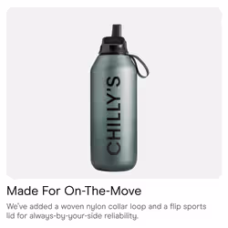 Chilly's Series 2 Flip Water Bottle with Sports Flip Lid, Telescopic Straw and Nylon Carry Loop - Easy Flip Lid, Straw Cleaning Brush Included - 500ml