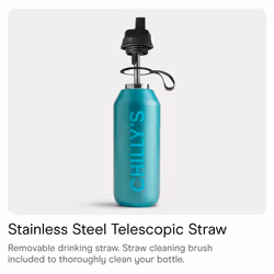 Chilly's Series 2 Flip Water Bottle with Sports Flip Lid, Telescopic Straw and Nylon Carry Loop - Easy Flip Lid, Straw Cleaning Brush Included -
