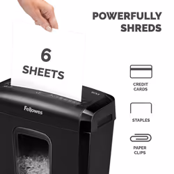 Fellowes Paper Shredder for Home Office Use - 6 Sheet Mini Cut Shredder for Home and Personal Use - Deskside Shredder with 13 Litre Bin and Safety