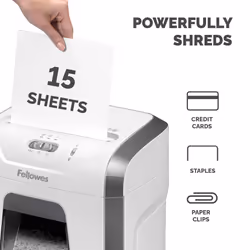 Fellowes Paper Shredder for Home Office Use - 15 Sheet Cross Cut Paper Shredder for Deskside Use - Powershred 15C Home Shredder with 19L Pull-Out Bin