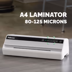 Fellowes Saturn 3i A4 Small Office Laminator 80-125 Micron. Rapid 1 minute warm up time. Including 10 free pouches., Black, Silver