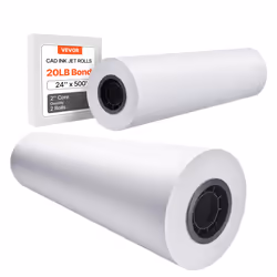VEVOR Wide Format Paper, 24 in x 500 ft Plotter Paper, 2 Rolls CAD Bond Rolls with 3 in Core, 20 LB Bond Paper Rolls, Idea fo ...
