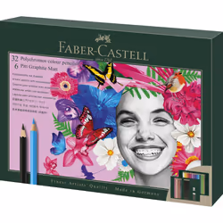 Faber-Castell 210053 Polychromos Colouring Pencils, Set of 32 Colouring Pencils, Bright Colours with Thick 3.8mm Leads, Inclu ...