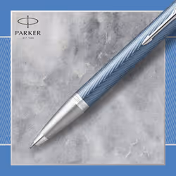Parker IM Ballpoint Pen | Premium Blue Grey with Chrome Trim | Medium Point with Blue Ink Refill | Gift Box