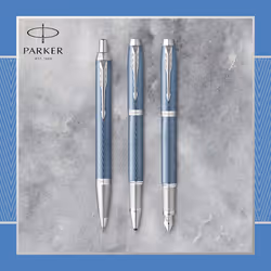 Parker IM Ballpoint Pen | Premium Blue Grey with Chrome Trim | Medium Point with Blue Ink Refill | Gift Box
