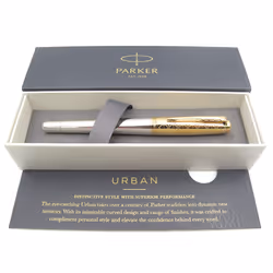 Parker Urban Premium Metal Fountain Pen | Aureate Gold Powder with Intricate Engraved Pattern | Gold Trims | Medium Nib | Gif ...