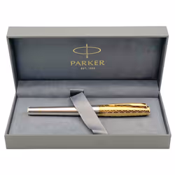 Parker Urban Premium Metal Fountain Pen | Aureate Gold Powder with Intricate Engraved Pattern | Gold Trims | Medium Nib | Bla ...