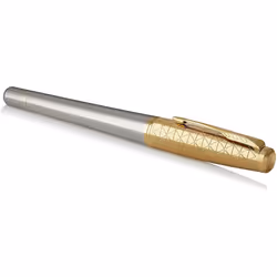 Parker Urban Premium Metal Fountain Pen | Aureate Gold Powder with Intricate Engraved Pattern | Gold Trims | Medium Nib | Black Ink | Luxury Gift Box