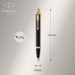 Parker IM Duo Gift Set with Ballpoint Pen & Fountain Pen | Gloss Black with Gold Trim | Blue Ink Refill & Cartridge | Gift Box