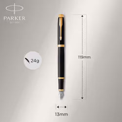 Parker IM Duo Gift Set with Ballpoint Pen & Fountain Pen | Gloss Black with Gold Trim | Blue Ink Refill & Cartridge | Gift Box