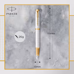 Parker IM Fountain Pen | Premium Pearl Lacquer with Gold Trim | Medium Point with Blue Ink Cartridge | Gift Box