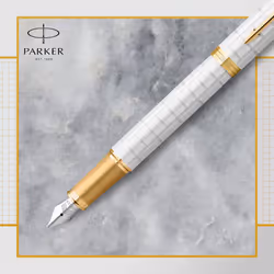 Parker IM Fountain Pen | Premium Pearl Lacquer with Gold Trim | Medium Point with Blue Ink Cartridge | Gift Box