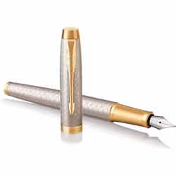 Parker Pen IM Premium Metal Fountain Pen - Warm Silver Champagne with Diamond Pattern - Gold Trim - Fine Nib - Black Ink - Gi ...