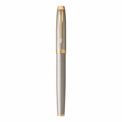 Parker Pen IM Premium Metal Fountain Pen - Warm Silver Champagne with Diamond Pattern - Gold Trim - Fine Nib - Black Ink - Gift Boxed