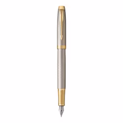 Parker Pen IM Premium Metal Fountain Pen - Warm Silver Champagne with Diamond Pattern - Gold Trim - Fine Nib - Black Ink - Gift Boxed