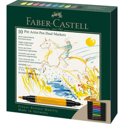 Faber-Castell Art & Graphic Pitt Artist Pen Dual Marker India Ink, Multicoloured, Wallet Of 10, For Art, Craft, Drawing, Sketching, Home, School,