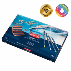 Derwent Inktense Permanent Watercolour Pencils, Set of 72 in a Wooden Gift Box, 4mm Premium Core, Water-Soluble, Ideal for Colouring, Painting and