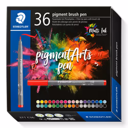 STAEDTLER 371 C36 Pigment Arts Brush Pen - Assorted Basic Colours (Pack of 36)