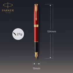 Parker Sonnet Fountain Pen | Red Lacquer with Gold Trim | Fine Nib | Gift Box