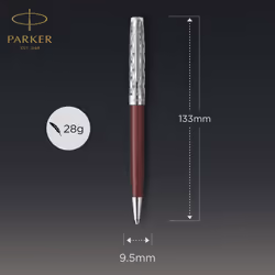 PARKER Sonnet Ballpoint Pen | Premium Metal and Red Satin Finish with Chrome Trim | Medium Point with Black Ink Refill | Gift Box