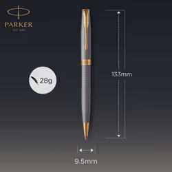 Parker Sonnet Ballpoint Pen | Chiselled Silver with Gold Trim | Medium Point Black Ink | Gift Box